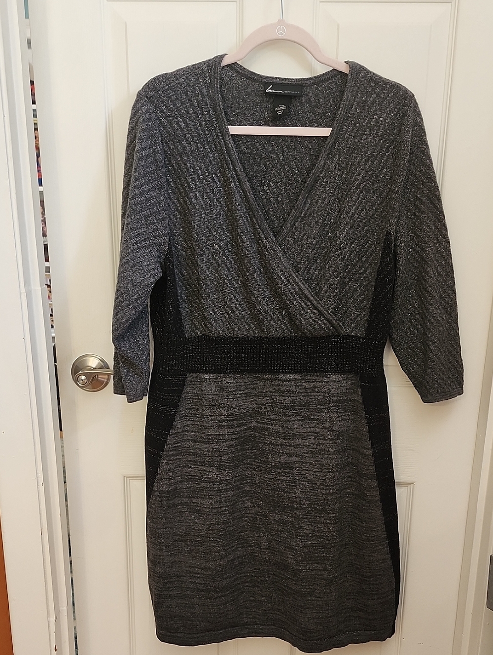 Wrap-Front Midi Dress in Charcoal Gray